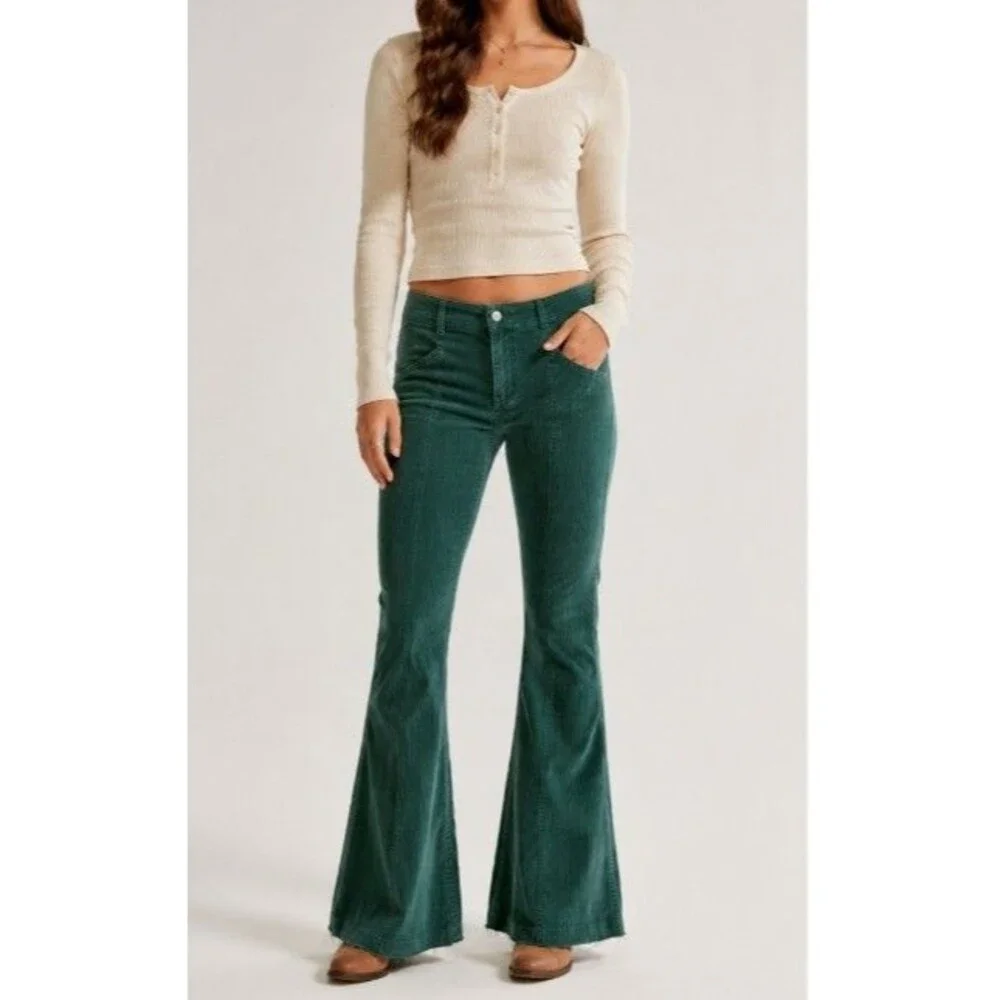 We The Free Free People Corduroy Flare Pants Green Size 28 Raw Hem